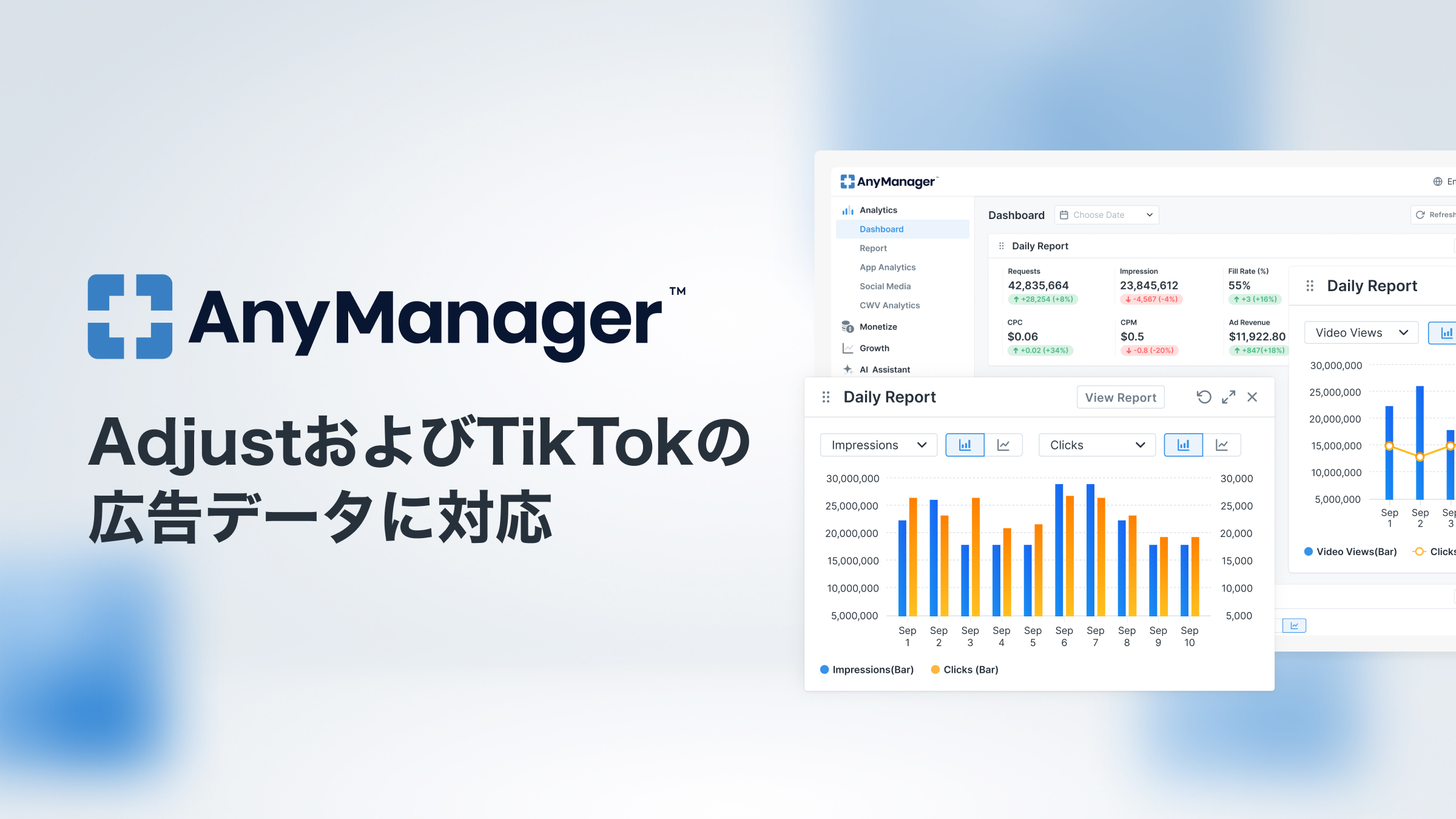 メディア・モバイルアプリグロースプラットフォーム「AnyManager」、AdjustおよびTikTokの広告データに対応