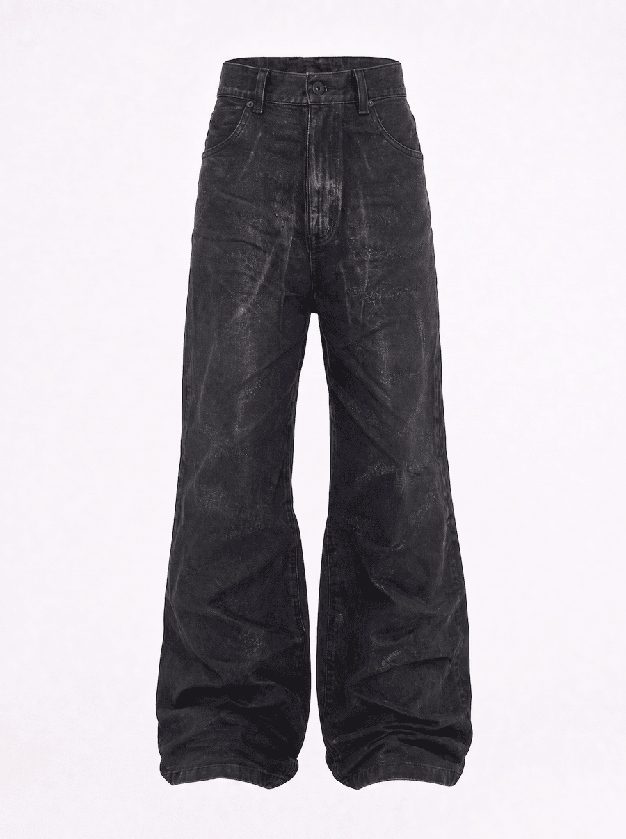 Coating Damage Flare Denim Pants